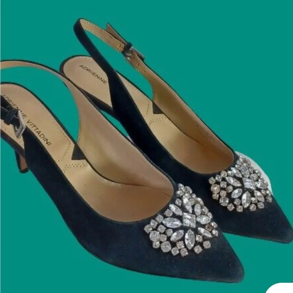 Adrienne Vittadini Kitten Heel Sling Back Sparkle Toe Pumps 7.5 M Vintage Style - Picture 1 of 7